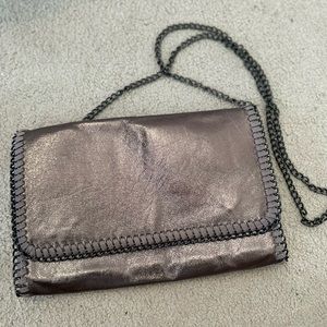 Phase 3 Nordstrom gold metallic face faux leather clutch and crossbody